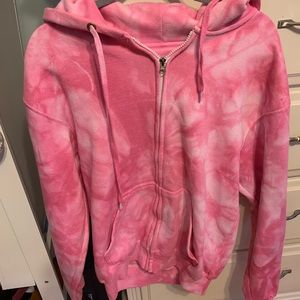 Pink tye dye zip up sweatshirt